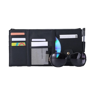 Car sun visor organizer with leather texture for cards, sunglasses, and pens