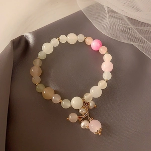 Crystal Beaded Bracelet Natural Strawberry Quartz Amethyst Gemstone Handmade Elastic With Artificial Pearl Charm Jewelry For Women