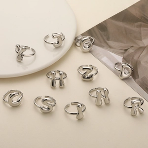 Minimalist Initial Alphabet Open Rings For Women Chunky Copper Adjustable Letter Finger Ring Niche Design