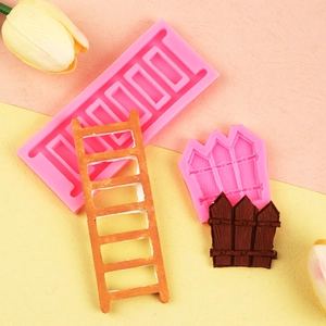 Pink silicone ladder and fence molds for DIY fondant cake baking and resin crafts