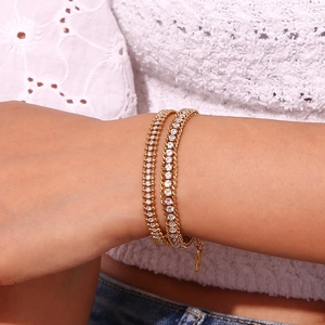 Three-layer braided twist chain bracelet in 18K gold plating with zircon accents