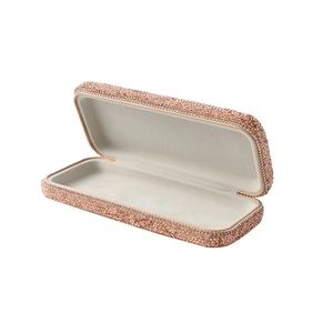 Luxurious rose gold rhinestone car sunglass holder box with velvet interior lining