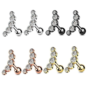 Stainless Steel Curved Bar Stud Earrings With White Rhinestone Piercing Jewelry For Women Men Gold Silver Black Rose Gold Earrings