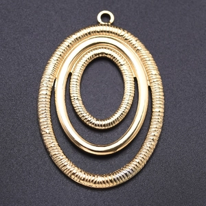 Detailed macro view of a gold triple-layer irregular oval pendant with textured finish