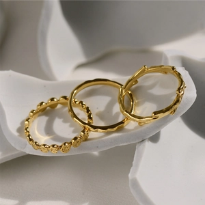 Minimalist Honeycomb Wave And Branch Ring Titanium Steel 18K Gold Plated Geometric Jewelry For Women