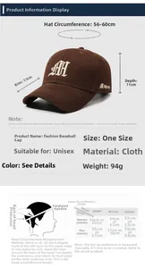 Detailed size chart for the M sport baseball cap with brim and depth measurements