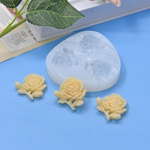 Three-rose silicone mold for DIY cake fondant and chocolate baking with petal details