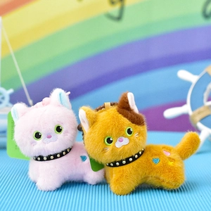 Pair of cute plush cat keychains in pink and orange for backpack charms