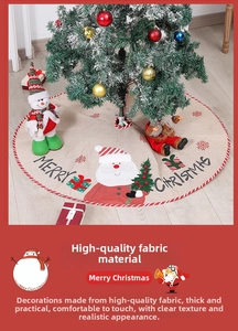 Détail du tapis de sapin de Noël en toile de jute avec Père Noël et Joyeux Noël
