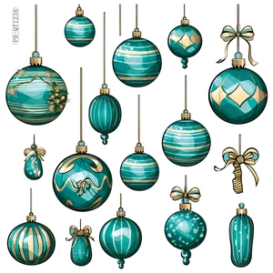 Teal and gold Christmas ball stickers with stars and bows for festive window decoration