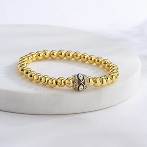 18K gold plated beaded bracelet with a zircon-encrusted evil eye charm for women