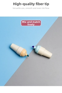 Detailed close-up of fiber tips on creative ice cream shaped dual-tip highlighters