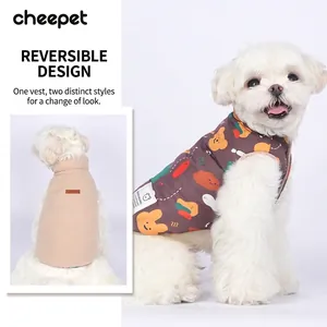 Reversible cartoon dog vest with warm fleece lining for small dogs in winter