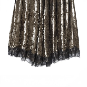 Gonna midi in velluto stropicciato bronzo metallizzato con bordo in pizzo nero