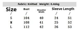 Tableau des tailles détaillé pour robe en tricot avec mesures de buste et longueur