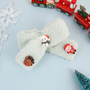 Details von Plüsch-Weihnachtshaarspange mit Schneemann, Rentier und Weihnachtsmann