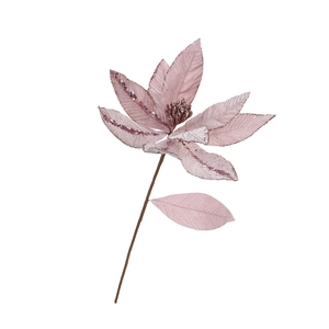 Pink velvet artificial Christmas flower stem with glitter sequins for tree decoration