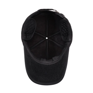 Winter baseball cap for men with ear flaps and warm quilted lining in classic black