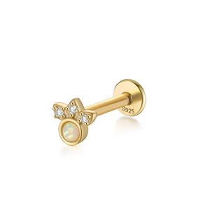 Macro shot of S925 sterling silver opal crown flat back earring with zircon details