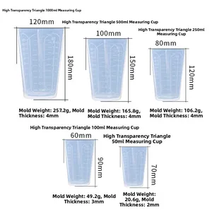 Five transparent silicone measuring cups from 50ml to 1000ml with clear scale markings