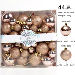 44-piece set of rose gold and champagne Christmas balls in matte and glitter finishes