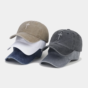 Vintage washed cotton baseball caps with PEACE embroidery in five assorted neutral colors