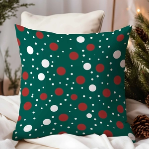 Christmas cushion cover with red and white polka dots on dark green fabric for home sofa