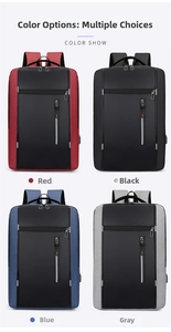 Detailweergave van business rugzak kleuropties met USB-poort en reflecterende strips