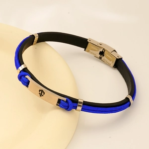 Bracelet ancre en cuir tressé bleu avec fermoir en acier inoxydable pour hommes et femmes