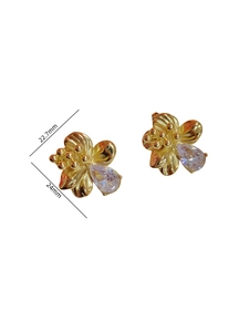 Detailed size view of flower earrings showing 22.7mm width and 24mm length with zircon