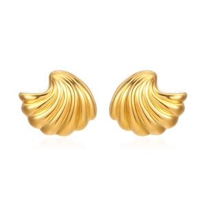 Minimalist gold fan-shaped stainless steel earrings with streamlined metallic texture