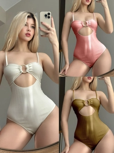 Monokini Maillot De Bain Femme Côtelé Découpé Détail Anneau Fines Bretelles Sexy Plage Couleur Unie