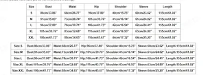 Detailed size chart for V-neck sequin evening dress with measurements from S to XXL