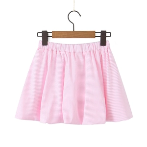 Detailed close-up of pink and white striped cotton shorts with an elastic waistband