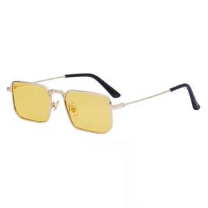 Premium gold metal square sunglasses with yellow translucent lenses for men and women
