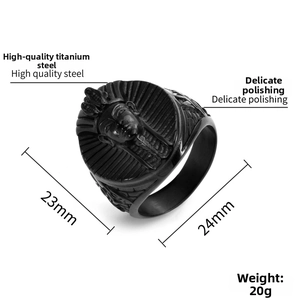 Detailed size chart of vintage black titanium steel Egyptian Pharaoh ring for men