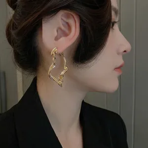 Gold Twisted Geometric Earrings With 925 Sterling Silver Earring Post Irregular Wave Striped Metal Studs For Women