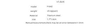 Detailed technical specifications for titanium steel U-shaped earrings in golden finish