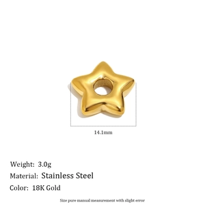 Detailed view of 18K gold plated star-shaped stainless steel bead with measurements