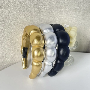 Puffy Cloud Headband Metallic PU Leather Wide Padded Hair Band For Women Fashionable Makeup Face Washing Trendy Accessory