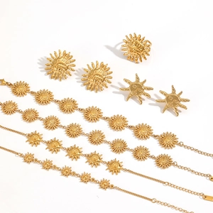 18k gold plated stainless steel jewelry set with sun pendant necklace and earrings