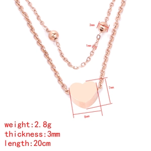 Roségouden dubbellaagse enkelband met 8mm hartvormige hanger en kleine kralen op 20cm