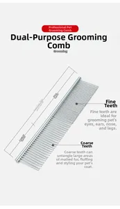 Dual-density stainless steel pet comb with fine and wide teeth for grooming