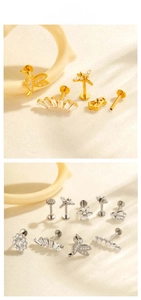 Macro detail of bird-shaped G23 titanium labret studs with zircon inlays and flat back