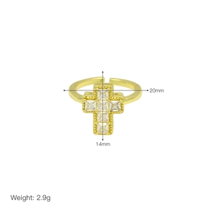 Adjustable 18k gold plated cross ring with sparkling cubic zirconia for women