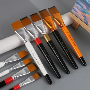 Professional 3-piece wooden oil paint brush set with nylon bristles in various sizes