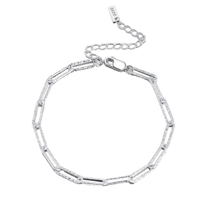 Elegant S925 sterling silver paperclip chain bracelet with textured diamond patterns