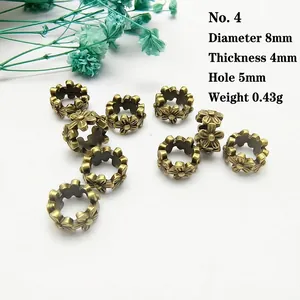 Detailed view of 8mm antique bronze floral spacer beads with size 4 specifications