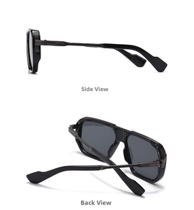 Detaillierte Seiten- und Rückansicht der Retro-Pilotenbrille mit Metallscharnieren