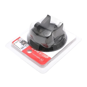 Black car phone mount with 360-degree rotation and suction cup in blister packaging